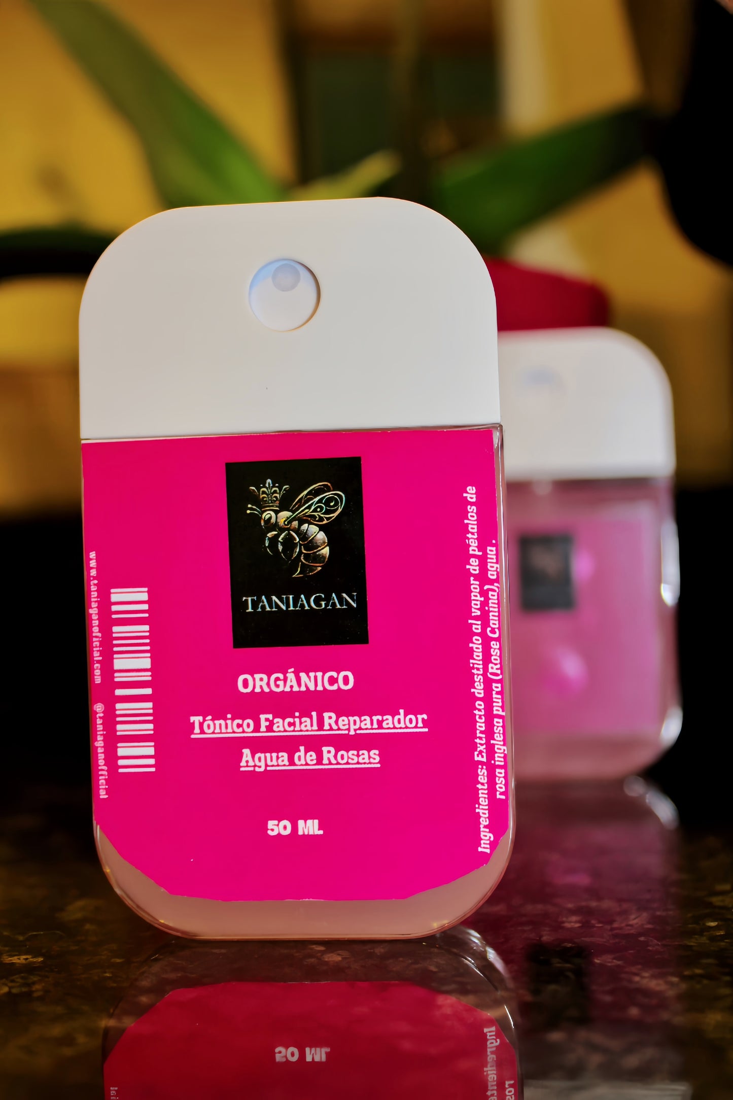 Tónico facial reparador de agua de rosas orgánico